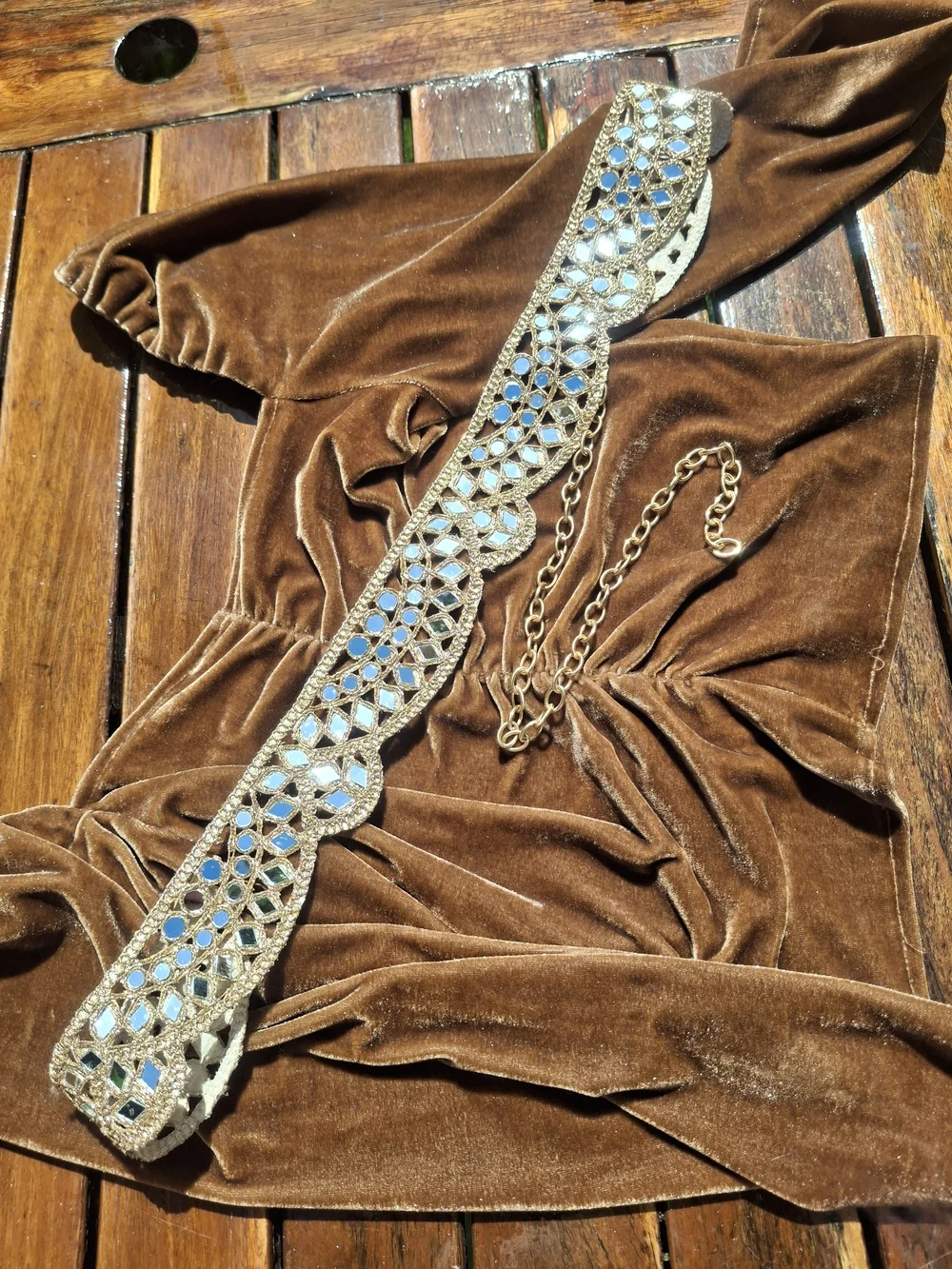 Handmade Boho Mirror Chain Belt Festival Party Sparkly Unique Art Jewelry
